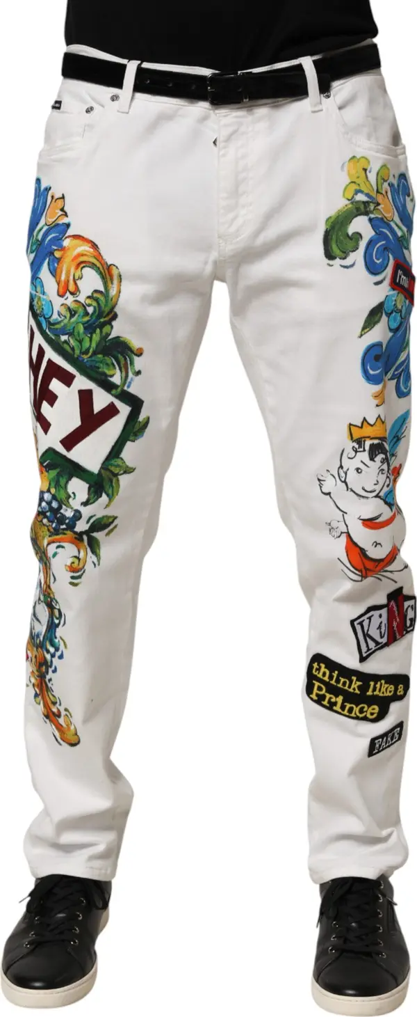 White Graffiti Print Skinny GOLD Denim Jeans