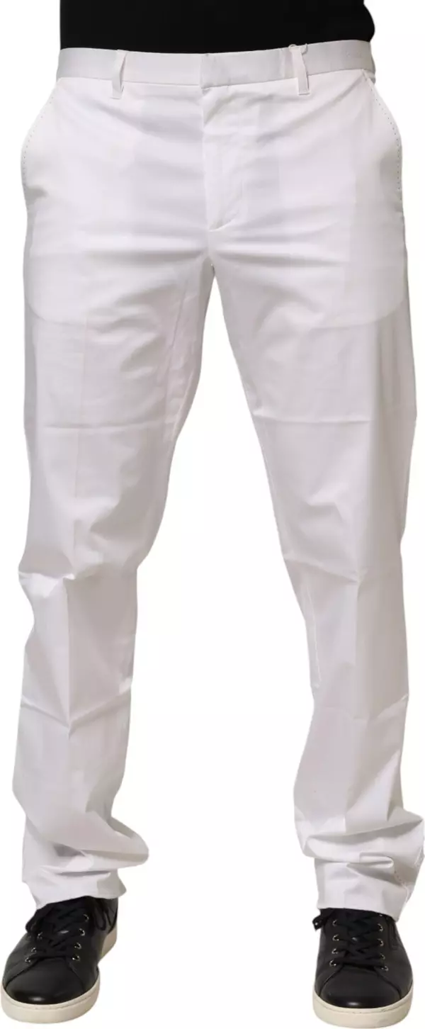 White Cotton Stretch Dress Formal Men Trouser Pants