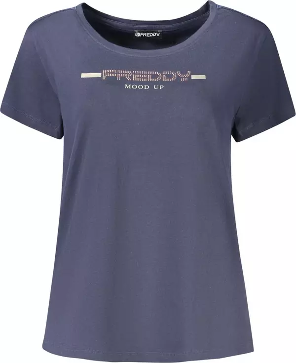"Blu Cotton Women T-Shirt with Rhinestone Detailing"