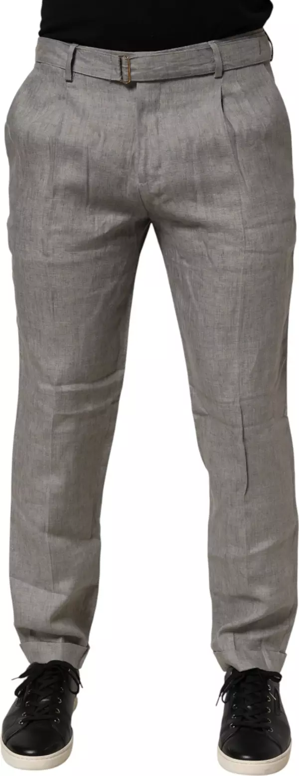 Gray Mid Waist Dress Formal Skinny Men Pants