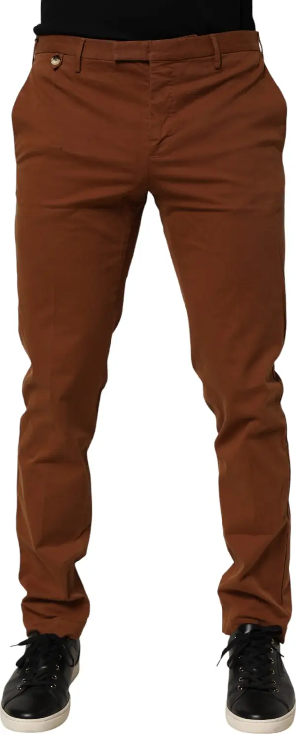 Brown Men Skinny Chino Mid Waist Trouser Pants