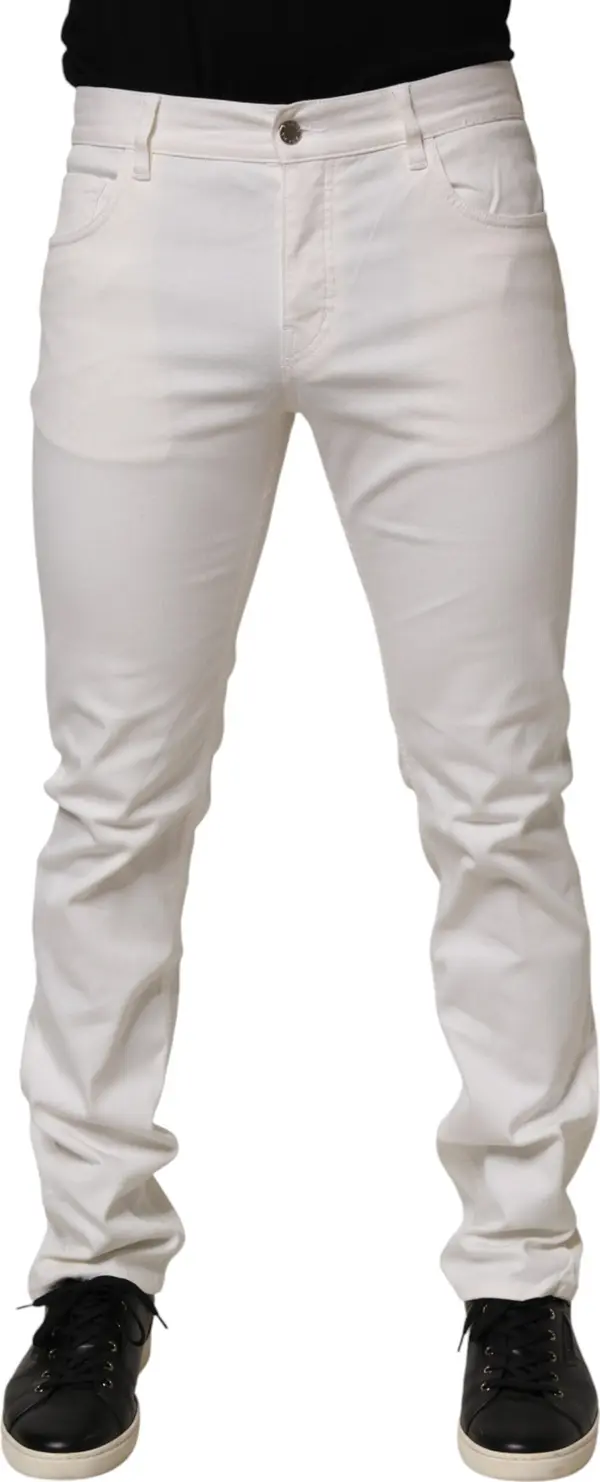 White Mid Waist Skinny Fit Denim Casual Trouser Jeans