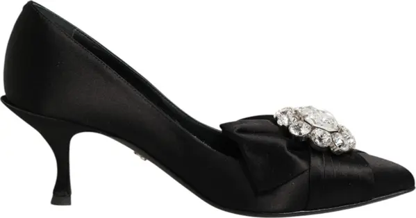 Black Satin Bow Crystal Embellishment Pumps Shoes