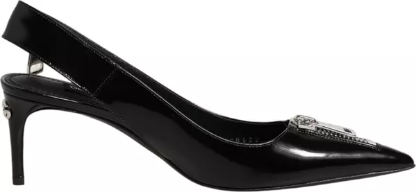 Black Zipper Leather Heels Slingbacks Shoes