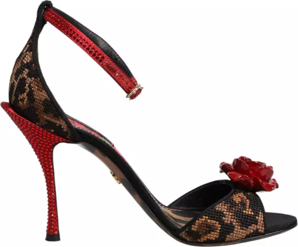 Brown Leopard Crystal Roses Sandals Shoes