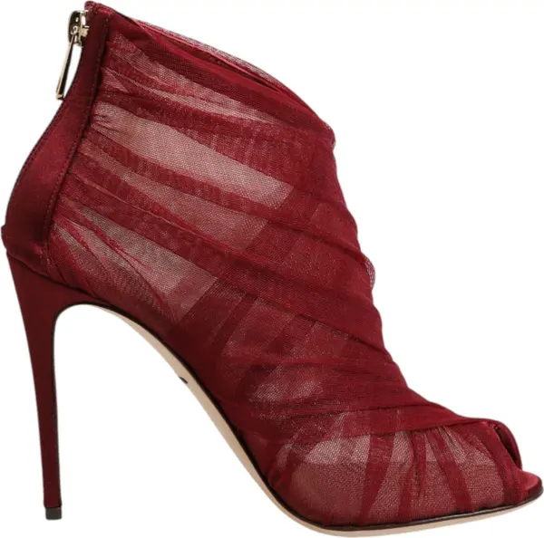 Red Tulle Ankle Boots Stiletto Heels Shoes