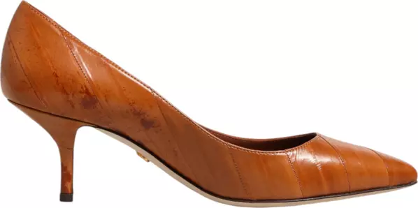Brown Leather Kitten Heels Pumps Shoes