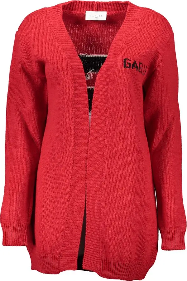 Red Acrylic Women Cardigan