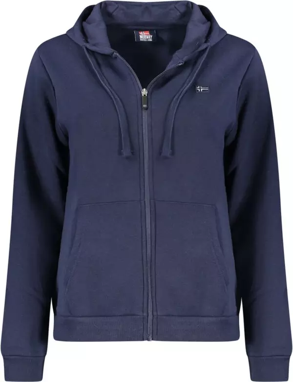 Blue Cotton Women Sweatshirt with Hood and Zip