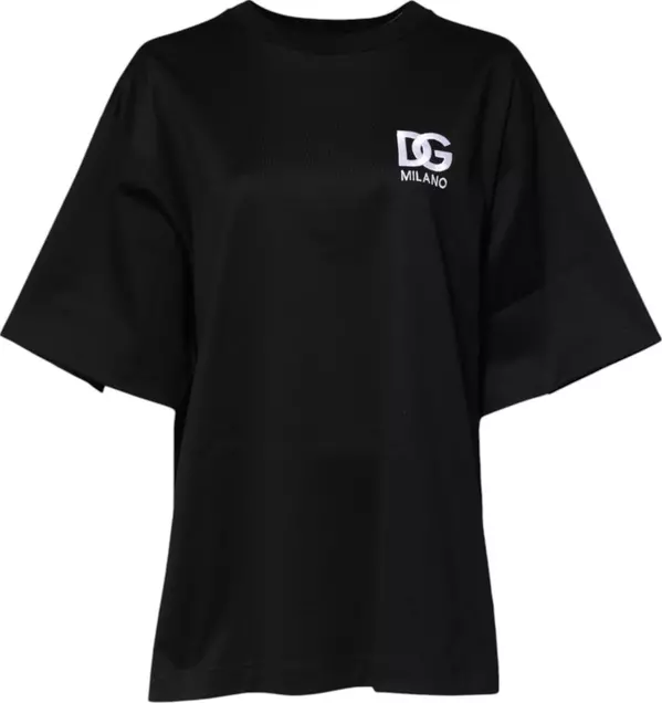 Black Cotton DG Logo Embroidery Top  T-shirt