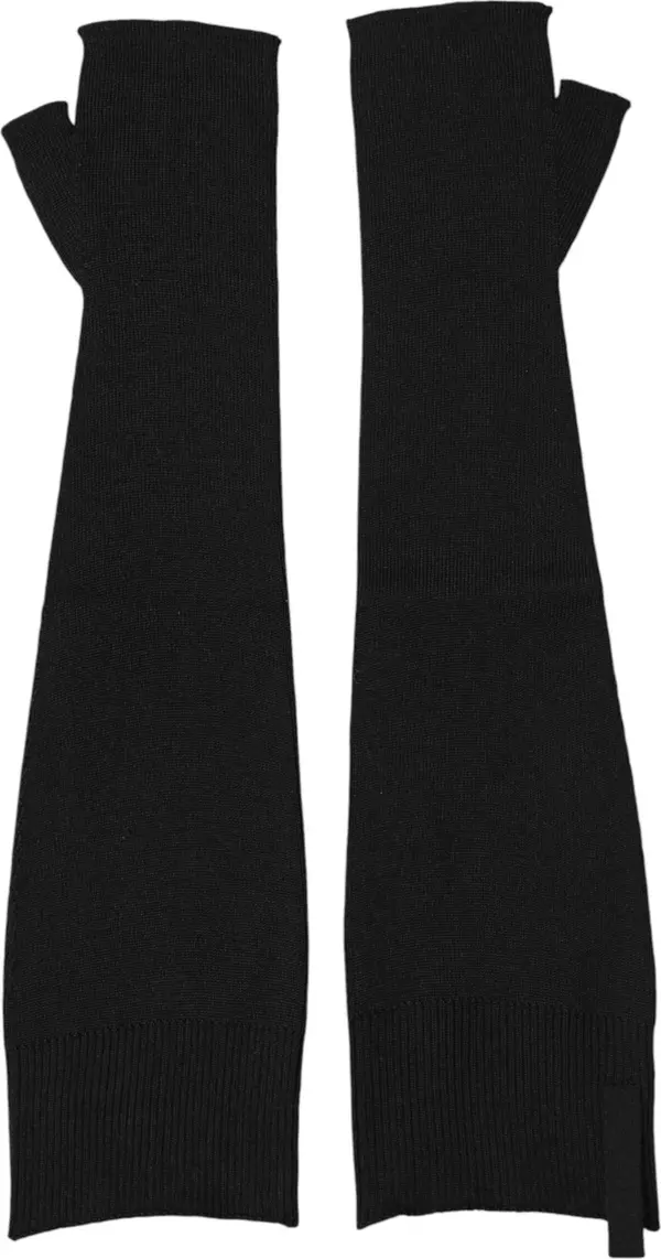 Black Virgin Wool Knitted Fingerless Men Gloves