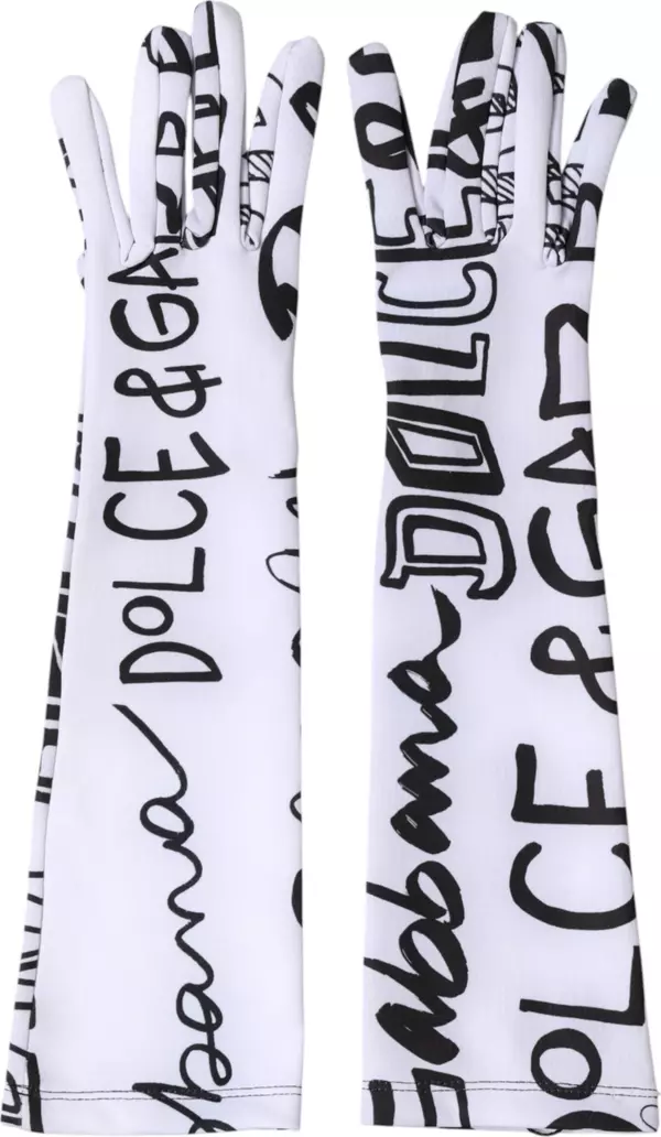 Black White DG Logo Elbow Length Mitten  Gloves