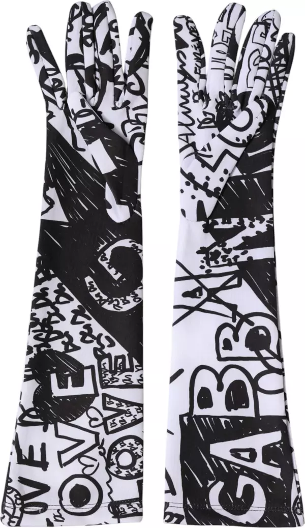 Gloves Black White DG Logo Elbow Length Mitten