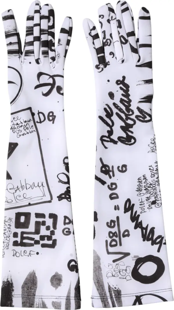 Black White DG Logo Elbow Length Mitten Gloves