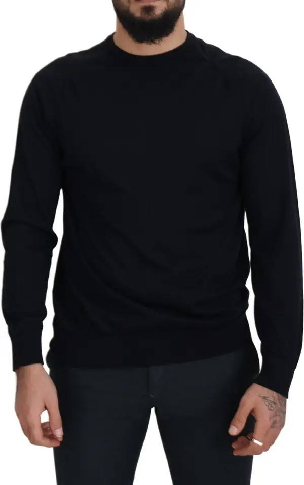 Black Wool Crewneck Pullover Sweatshirt Sweater