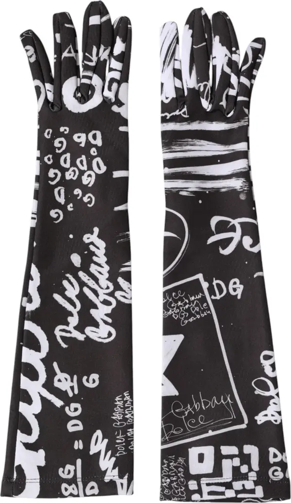 Black White DG Logo Elbow Length Mitten Gloves