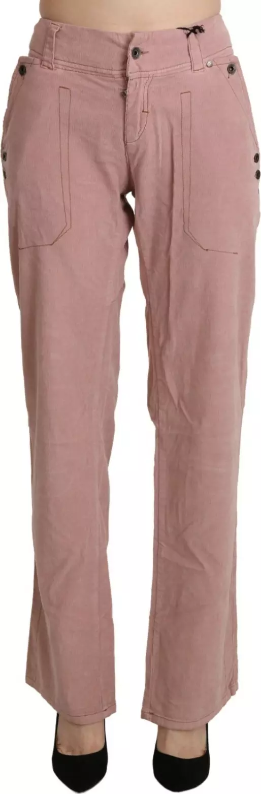 Cotton Pink High Waist Straight Trouser Pants