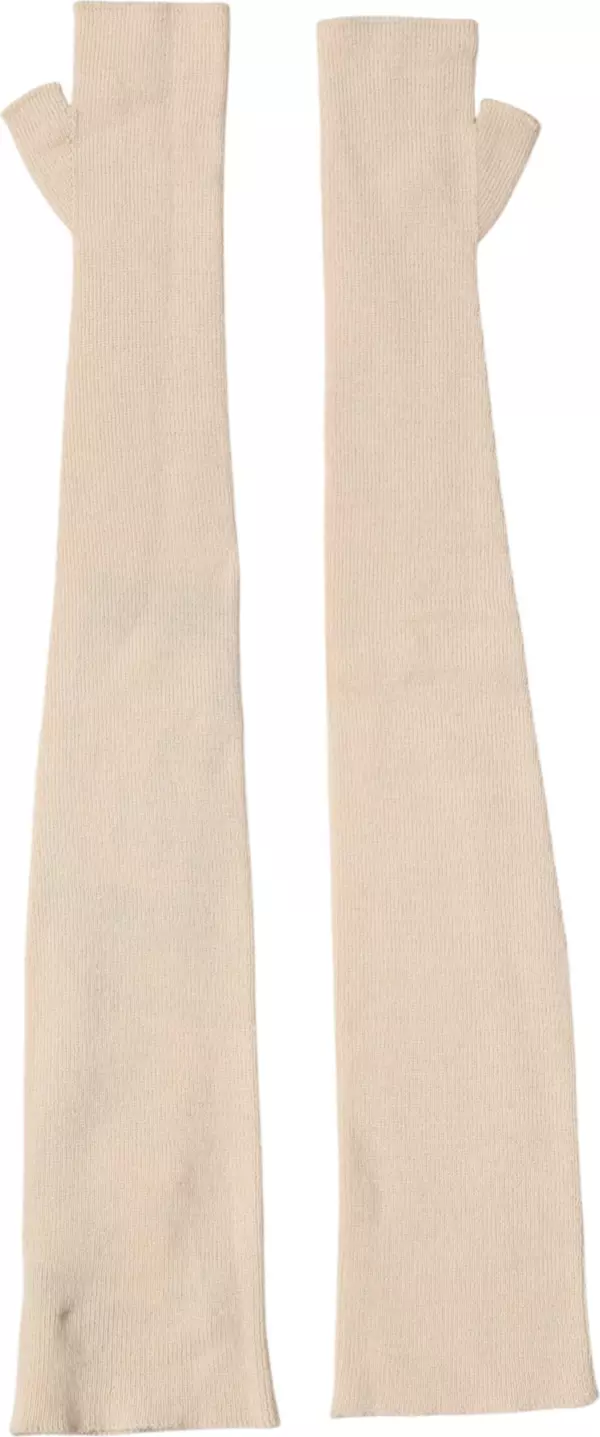 Beige Wool Fingerless Elbow Length Women Gloves