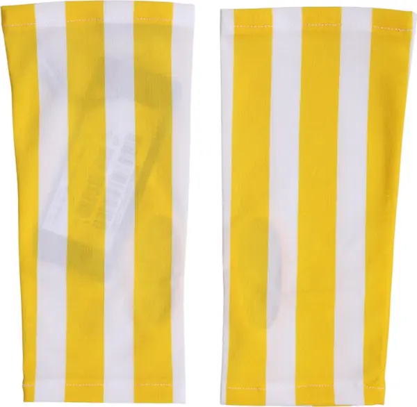 Yellow White Nylon Fingerless Wrist Length Gloves