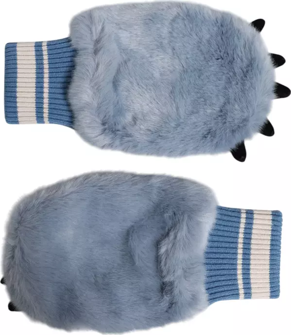 Blue Acrylic Knitted Fur Wrist Mitten Gloves