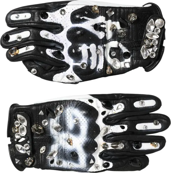 Gloves Black White Crystal Wrist Length Mitten Gloves