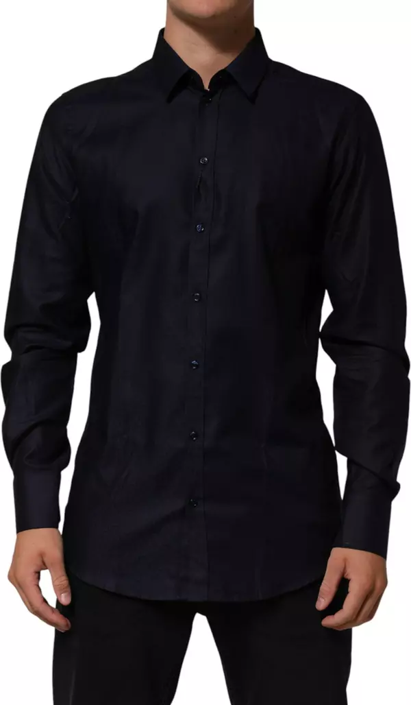Blue Cotton Collared Long Sleeve GOLD Men Dress Shirt