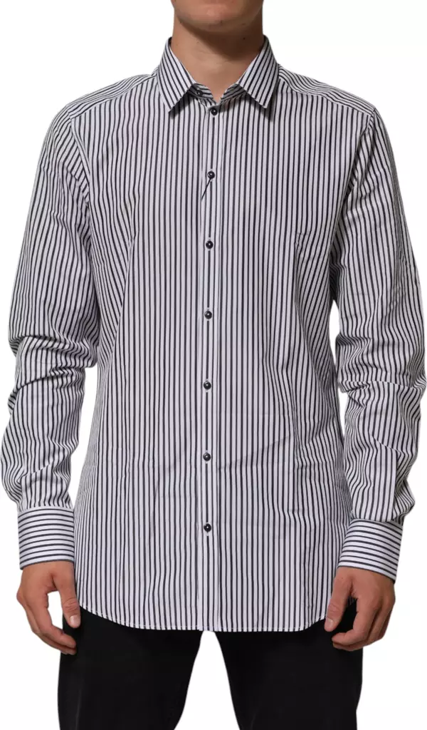 Black White Stripes Men GOLD Dress Shirt