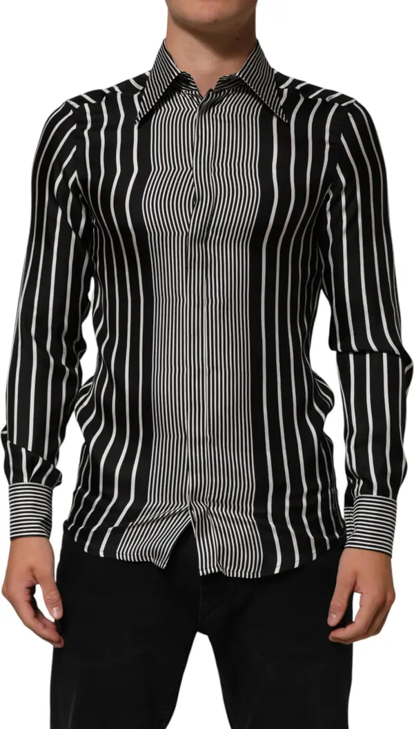 Black White Stripes Men MARTINI Dress Shirt