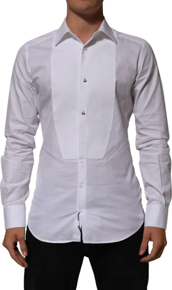 White Cotton Collared Bib GOLD Dress Shirt