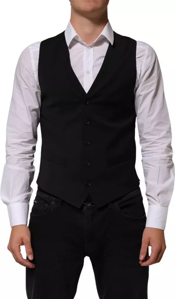 Black Polyester Dress Formal Waistcoat Vest