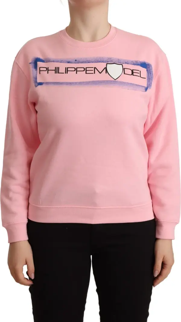 Pink Printed Long Sleeves Pullover Sweater