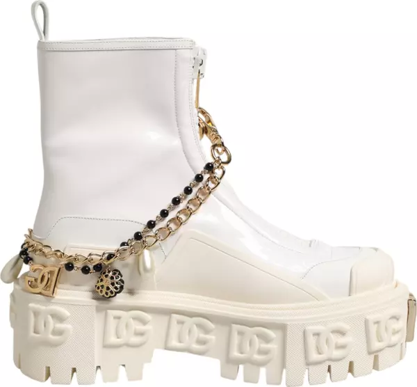 White Leather Rubber Logo Ankle Boots Shoes