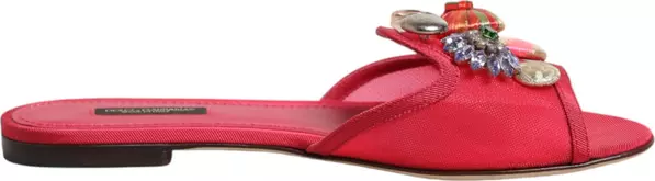 Red Embellished Flats Slip On Sandals Shoes