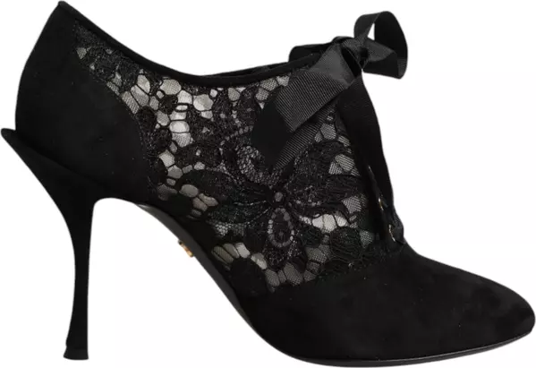 Black Floral High Heels LACE-UPS Pumps Shoes