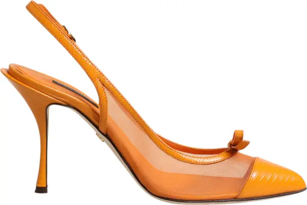 Orange Leather Mesh Heels Slingback Shoes