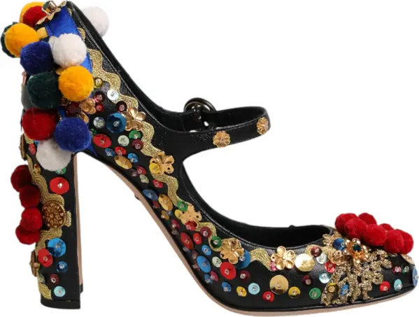 Black Gold Embellished MARY JANES Pumps Shoes