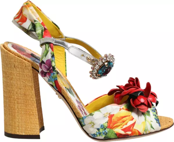 Multicolor Floral Crystal Embellished Sandals Shoes