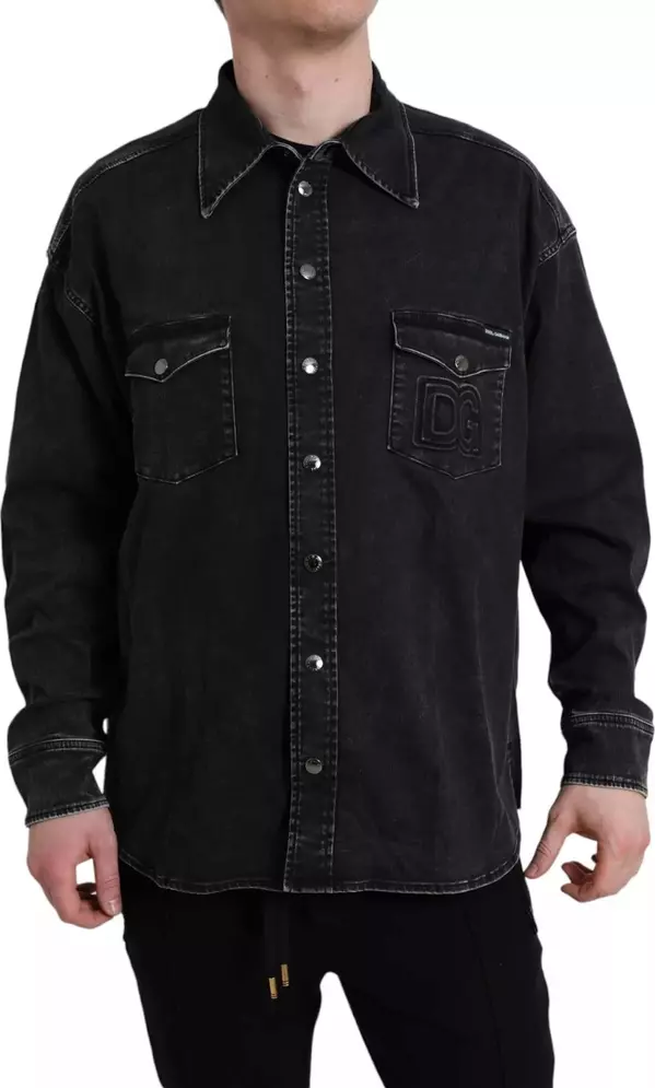 Black Cotton Long Sleeve Denim Casual Shirt