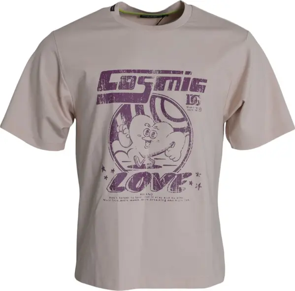 Beige Cosmic Love Cotton Crew Neck T-shirt