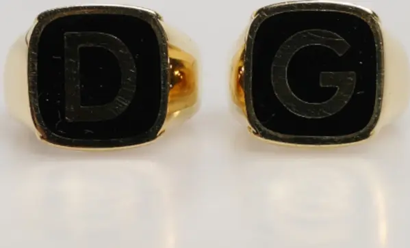 Gold-Tone Real Brass Black Enamel "DG" Adjustable Rings
