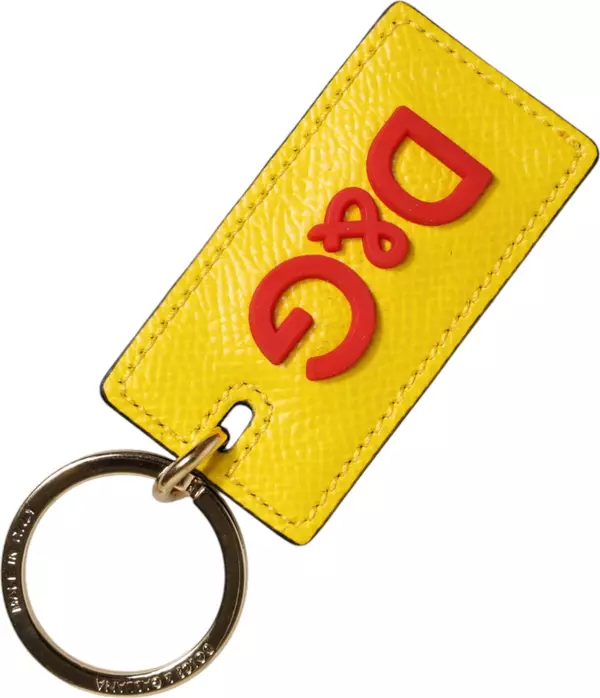 Yellow Calf Leather Logo Metal Ring Men Keychain Keyring