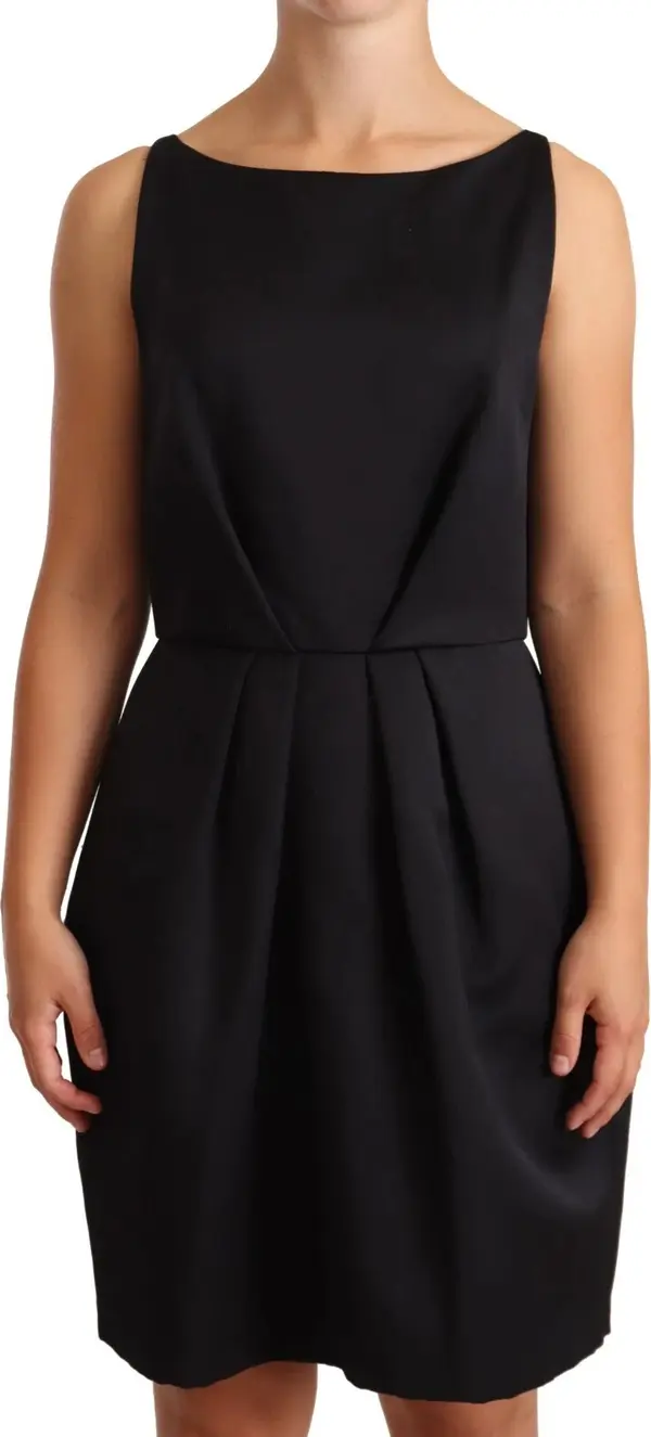 Black Sleeveless Pleated Aline Knee Length Dress