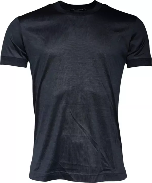 Blue Silk Crew Neck Short Sleeves Men T-shirt