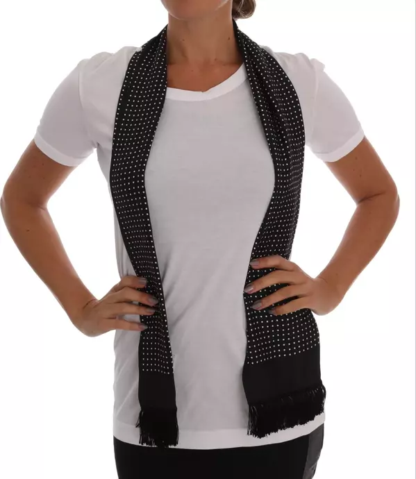 White Cotton Black Silk Scarf Top T-shirt