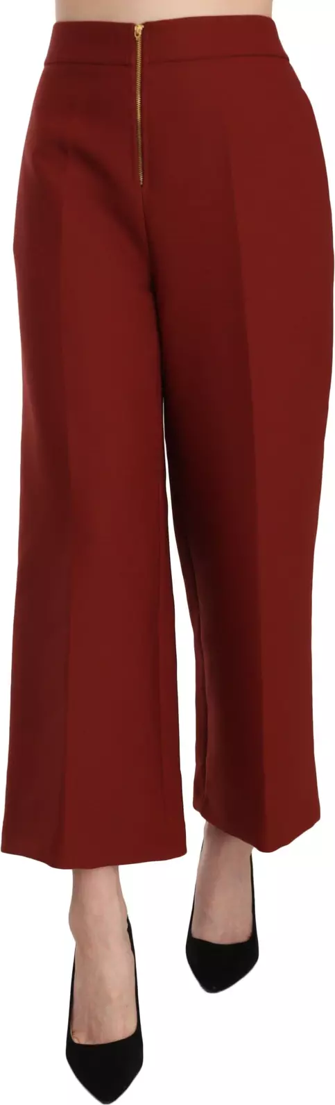 Red High Waist Cropped Flared Dress Formal Trouser Pants