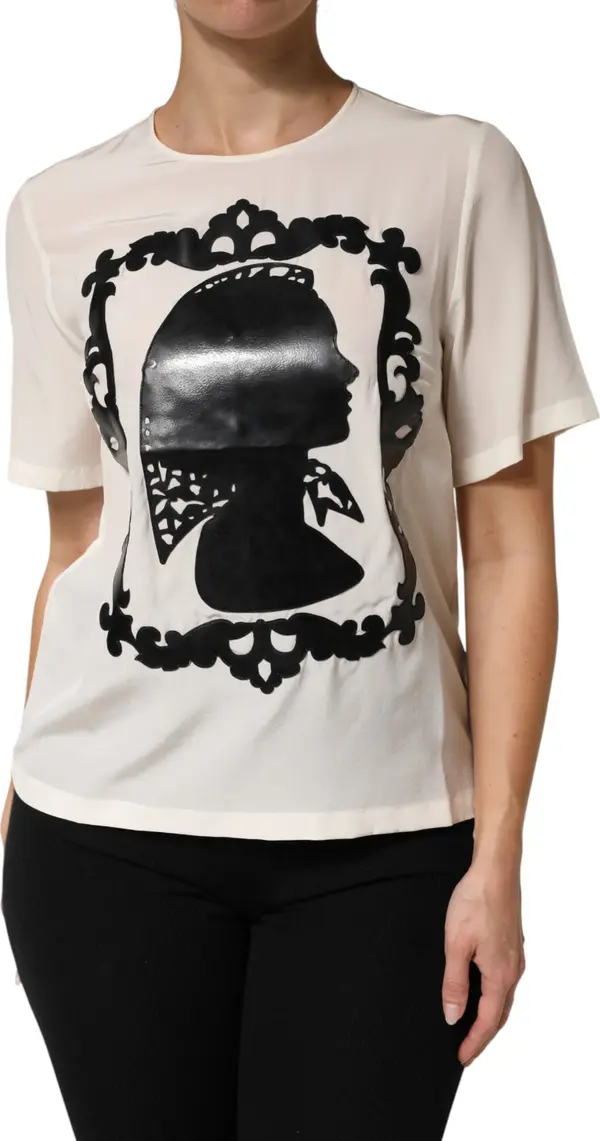 Cream Silk Silhouette Detail Short Sleeve Top