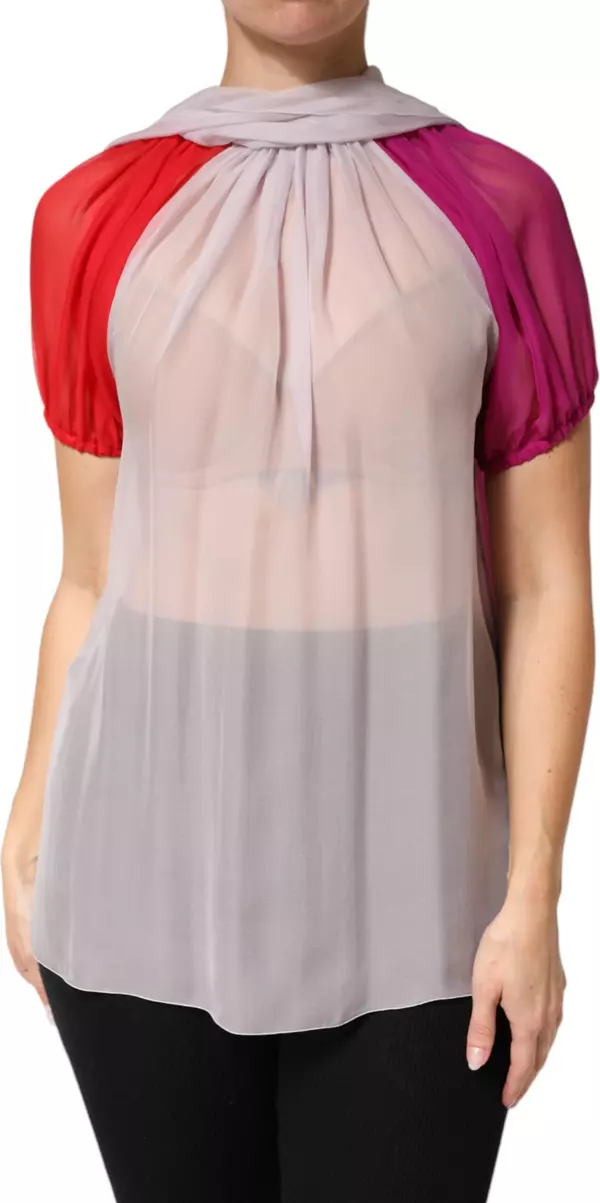 Multicolor Short Sleeves Silk Blouse Top
