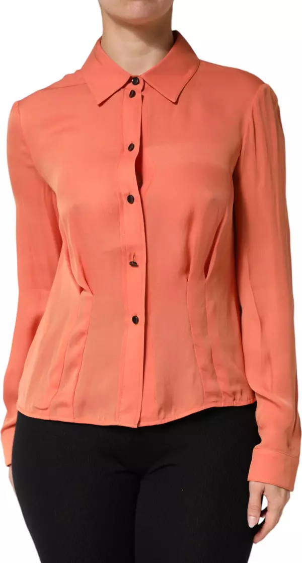 Orange Collared Button Down Long Sleeves Top