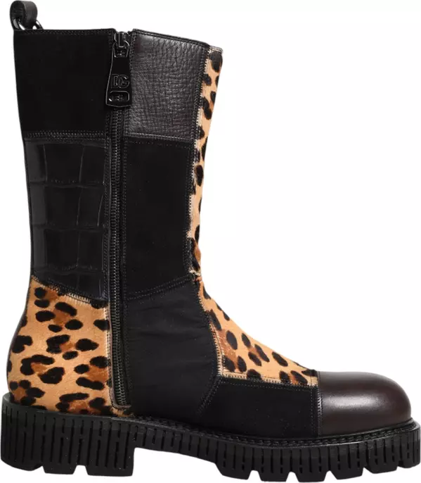 Multicolor Leopard Mid Calf Boots Shoes