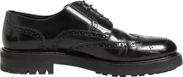 Black Calfskin Leather Derby Men Dress Shoes